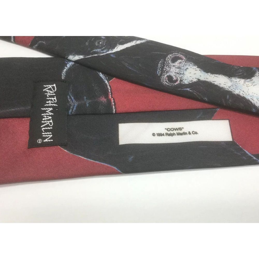 Ralph Marlin Cows Theme Mens‎ Neck Tie 1994 Burgundy Black White Holstein Print - Picture 6 of 7